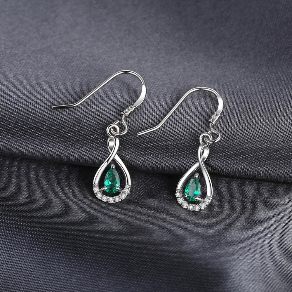 JewelryPalace Pear Simulated Nano Emerald 925 Sterling Silver Drop Earrings for Women Fashion Statement Green Gemstone Jewelry