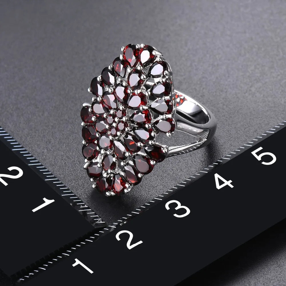 Hutang 6.6ct Garnet Women's Wedding Ring Natural Red Gemstone Solid 925 Sterling Silver Flower Rings Fine Elegant Jewelry Gift