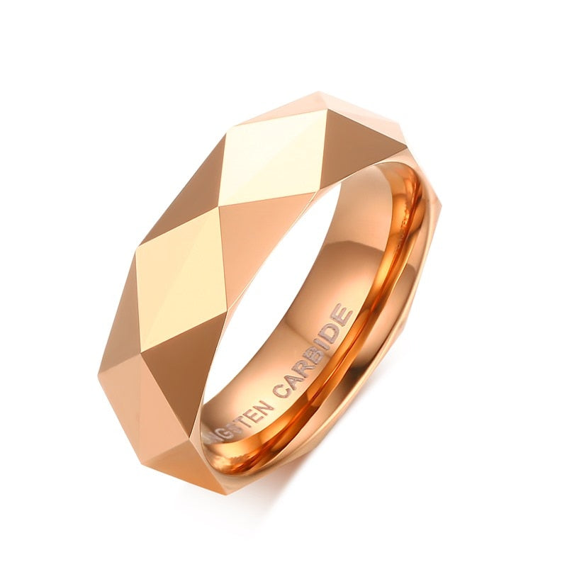 Faceted Wedding Band For Men,Mens Tungsten Carbide Rings, Polished Beveled Edge Comfort Fit Rose gold