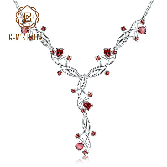 GEM'S BALLET 8.08ct Natural Red Garnet Bridal Necklace For Women 925 Sterling Silver Gemstone Necklace Wedding Jewelry Default Title