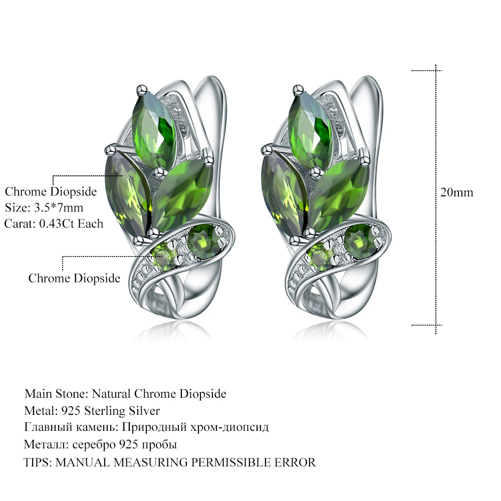 GEM'S BALLET 3.11Ct Natural Chrome Diopside Gemstone Stud Earrings 925 Sterling Silver Leaf Earrings for Women  Fine Jewelry