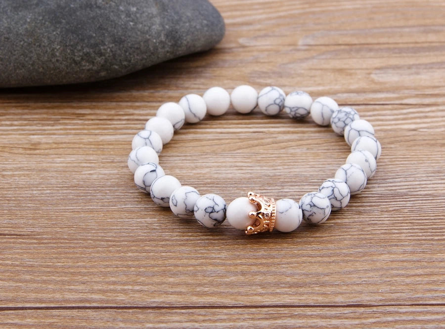 XQNI New Classic Interlocking Stitching Lava & Matte Onyx Stone with Crown Accessories Beads Bracelet Hand Jewelry For Women Men