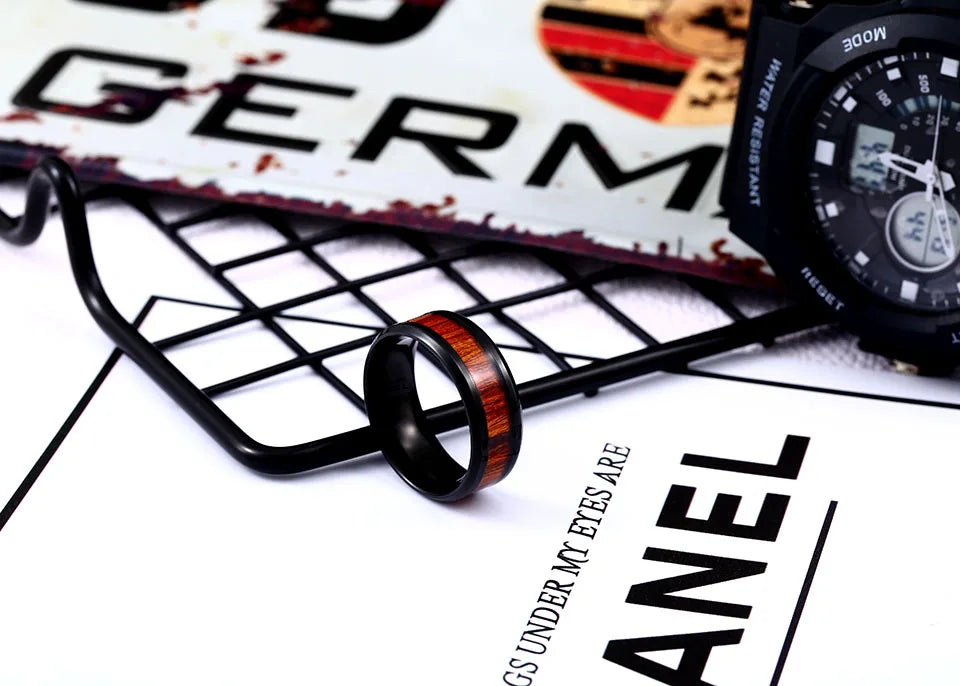 Beier 316L Stainless Steel minimalist red wood men and women wedding ring carve dragon pattern high quality jewelry LLBR-R077R