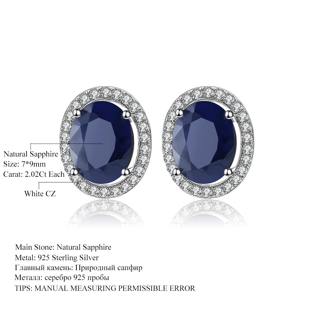 GEM&#39;S BALLET 7x9mm Natural Blue Sapphire 925 sterling silver Gemstone Stud Earrings Vintage Fine Jewelry Women Gift Fashion