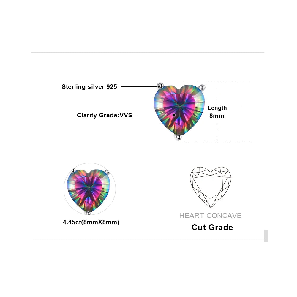 JewelryPalace Heart Natural Rainbow Fire Mystic Quartz 925 Sterling Silver Stud Earrings for Women Colorful Gemstone Jewelry