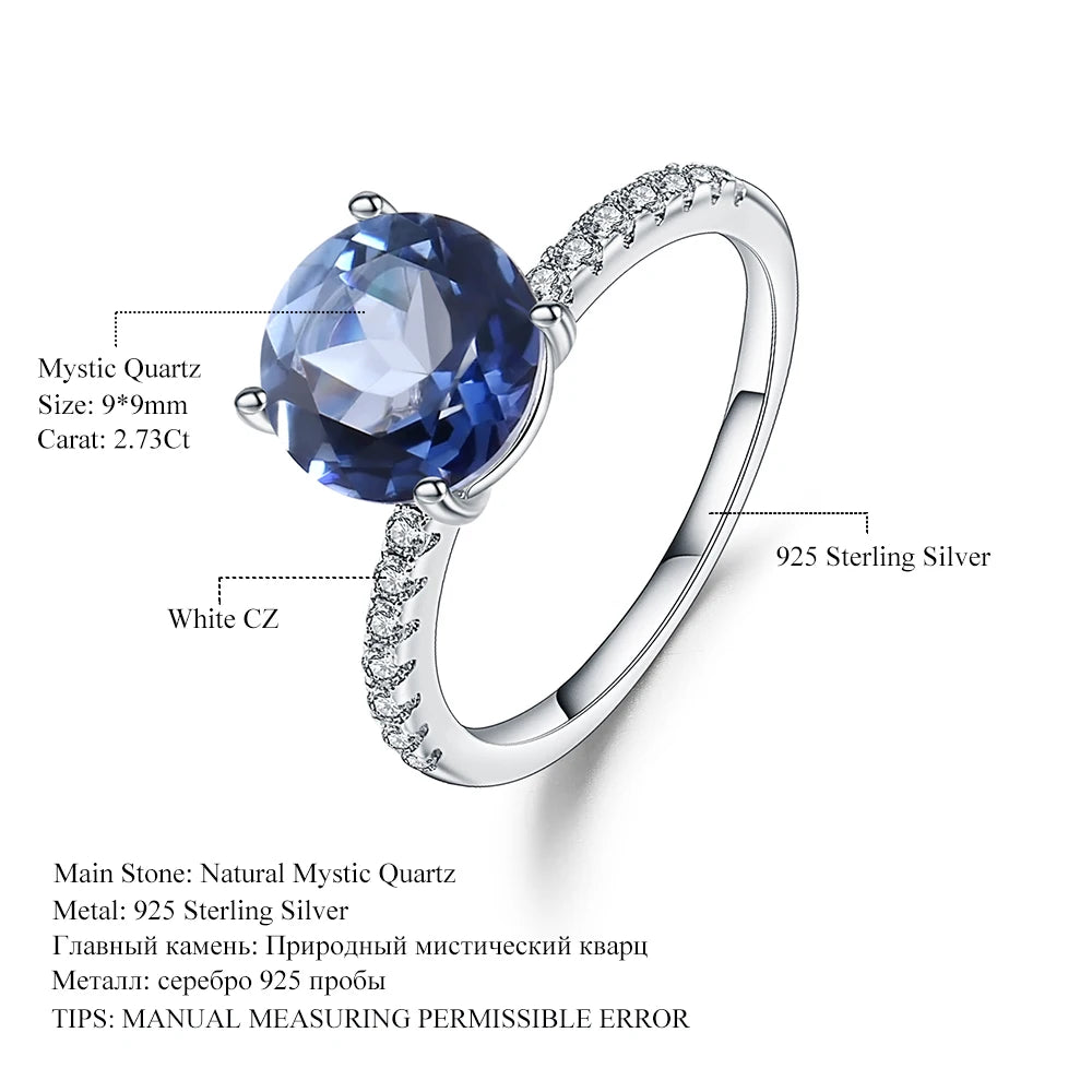 GEM'S BALLET 2.73Ct Iolite Blue Mystic Quartz Ring 585 14K 10K 18K Gold 925 Silver Solitaire Engagement Ring For Women Jewelry