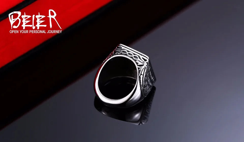 Beier Polished Stainless Steel ring Band Biker Men's ring a coat of arms of the Russian Signet Ring Fashion Jewelry