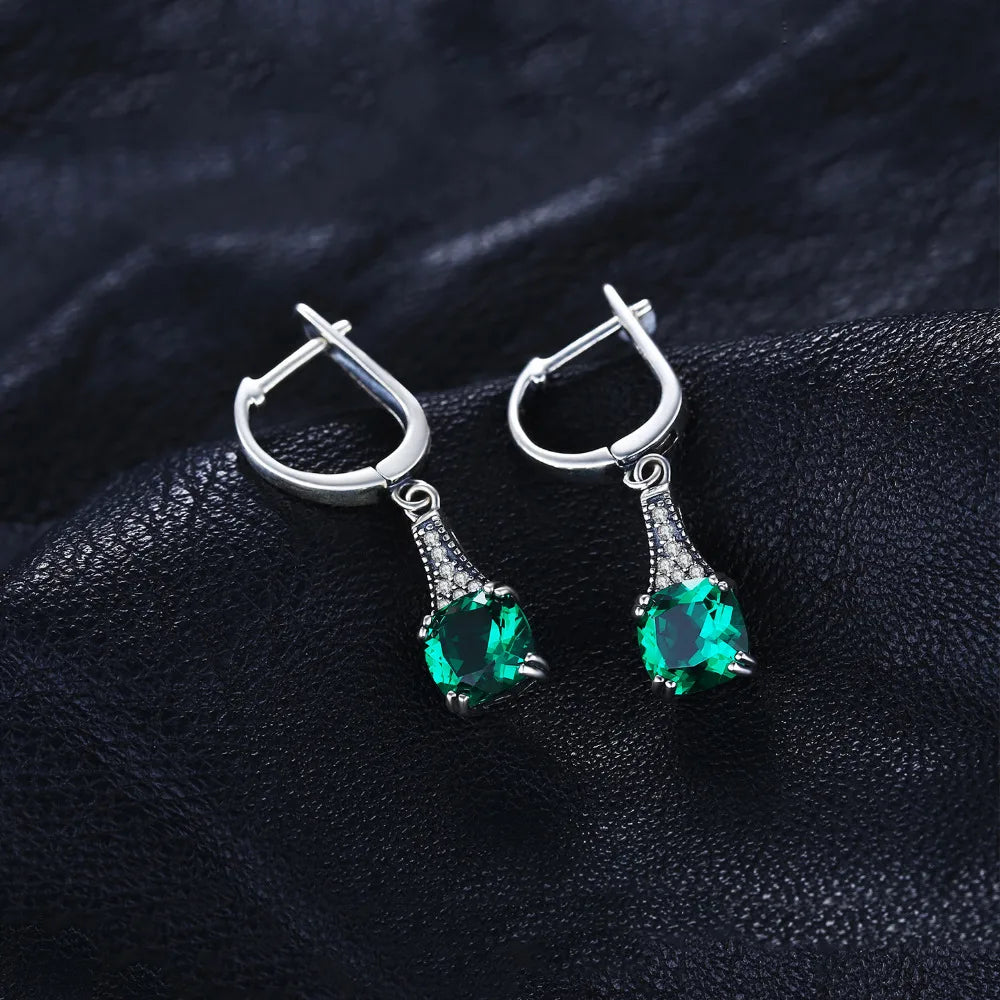 JewelryPalace Vintage 2.1ct Cushion Simulated Nano Emerald 925 Sterling Silver Hoop Earrings for Woman Gemstone Fashion Jewelry