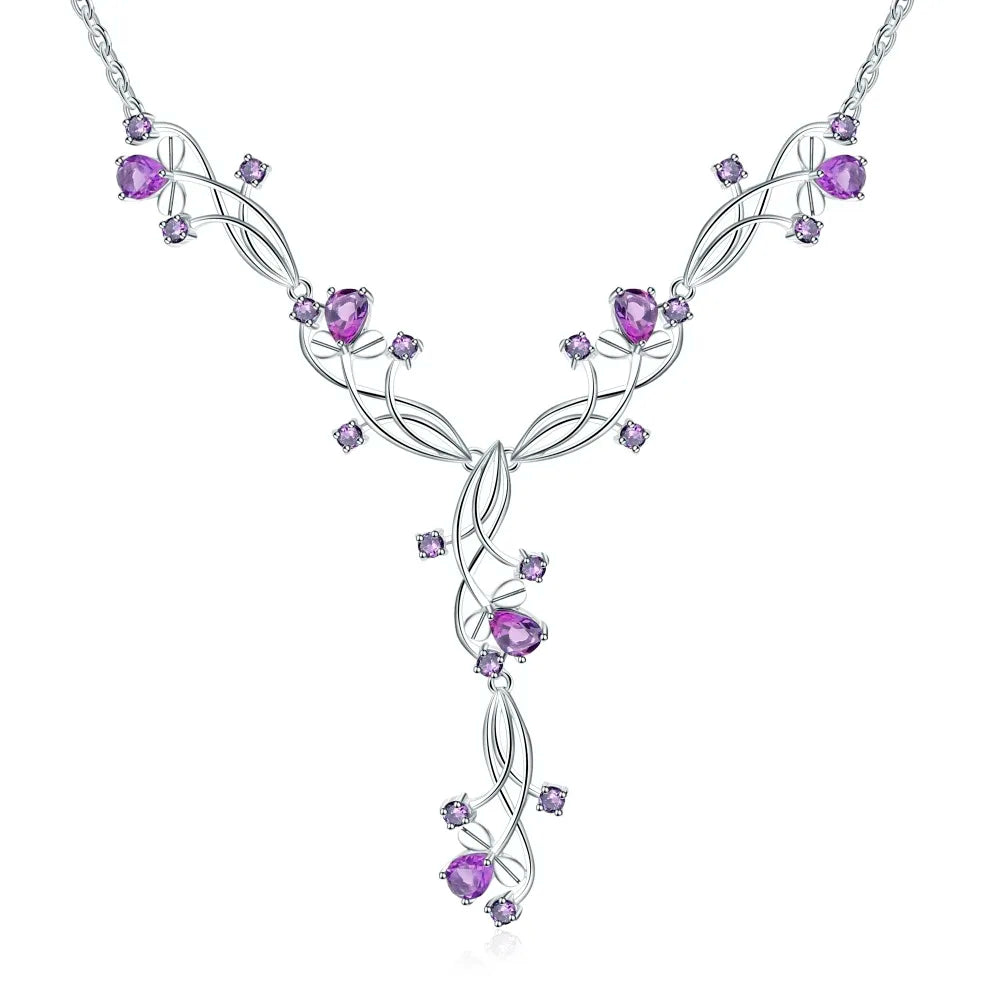 GEM'S BALLET 6.39Ct Natural Amethyst Bridal Necklace 925 Sterling Silver Gemstone Wedding Necklace For Women Fine Jewelry