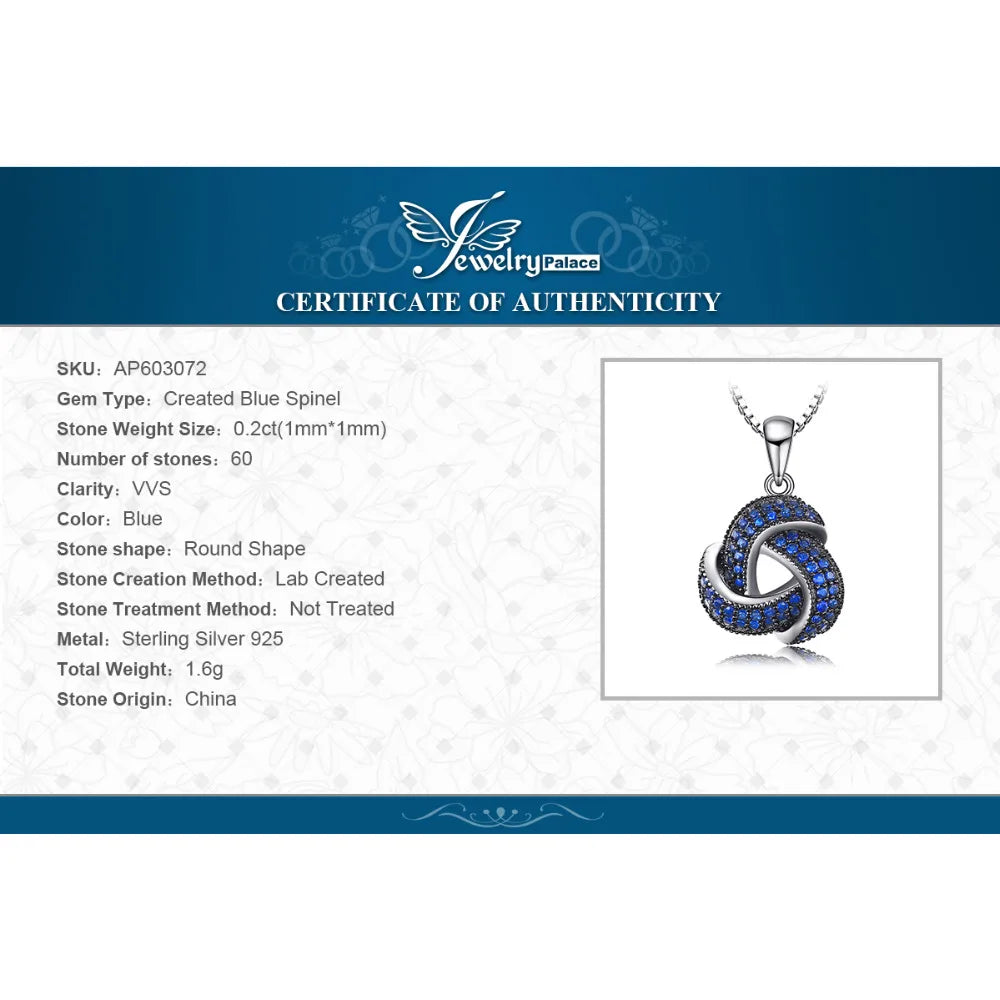 JewelryPalace Flower Knot Created Blue Spinel 925 Sterling Silver Pendant Necklace for Women Fashion Gemstone Choker No Chain