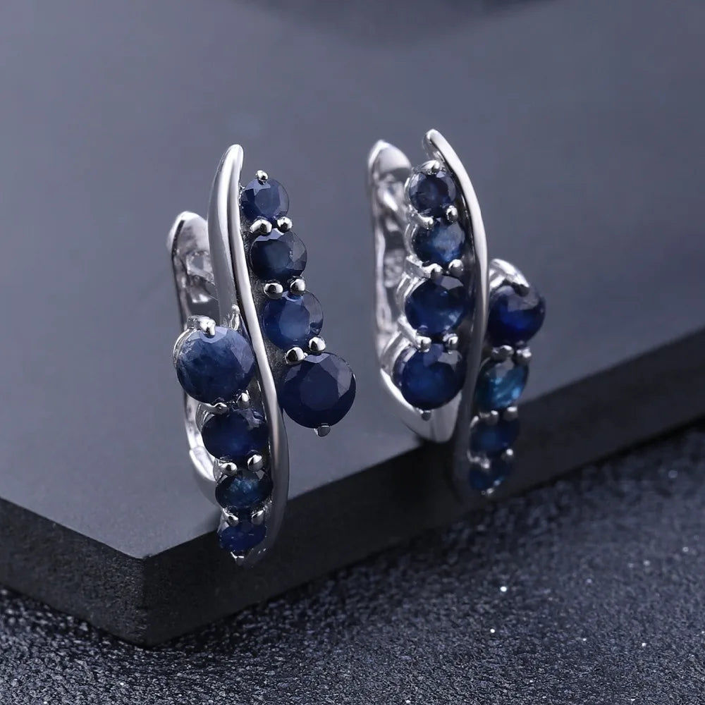 GEM'S BALLET 925 Sterling Silver Studs Earrings 3.0Ct Natural Blue Sapphire Gemstone Engagement Earrings for Women Fine Jewelry