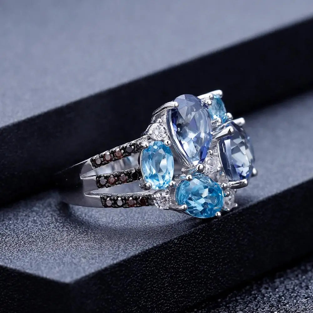 GEM'S BALLET Natural Mystic Quartz Topaz Rings Fine Jewelry 925 Sterling Silver Gemstone Candy Ring for Women Bijoux
