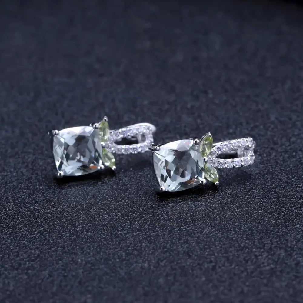 GEM'S BALLET 4.16Ct Natural Green Amethyst Gemstone Earrings 925 Sterling Silver Stud Earrings for Women Wedding Fine Jewelry