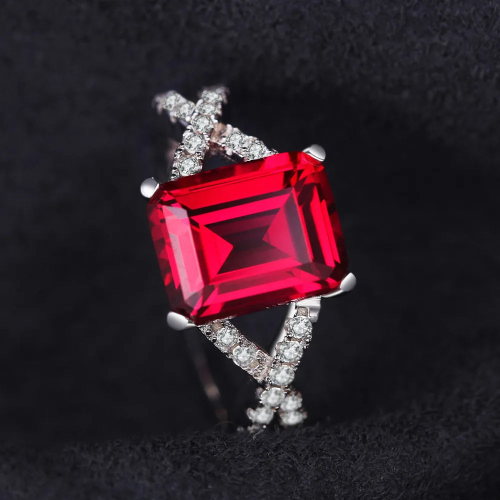 JewelryPalace 4.1ct Created Red Ruby 925 Sterling Silver Wedding Engagement Promise Ring for Women Fashion Party Jewelry Gift