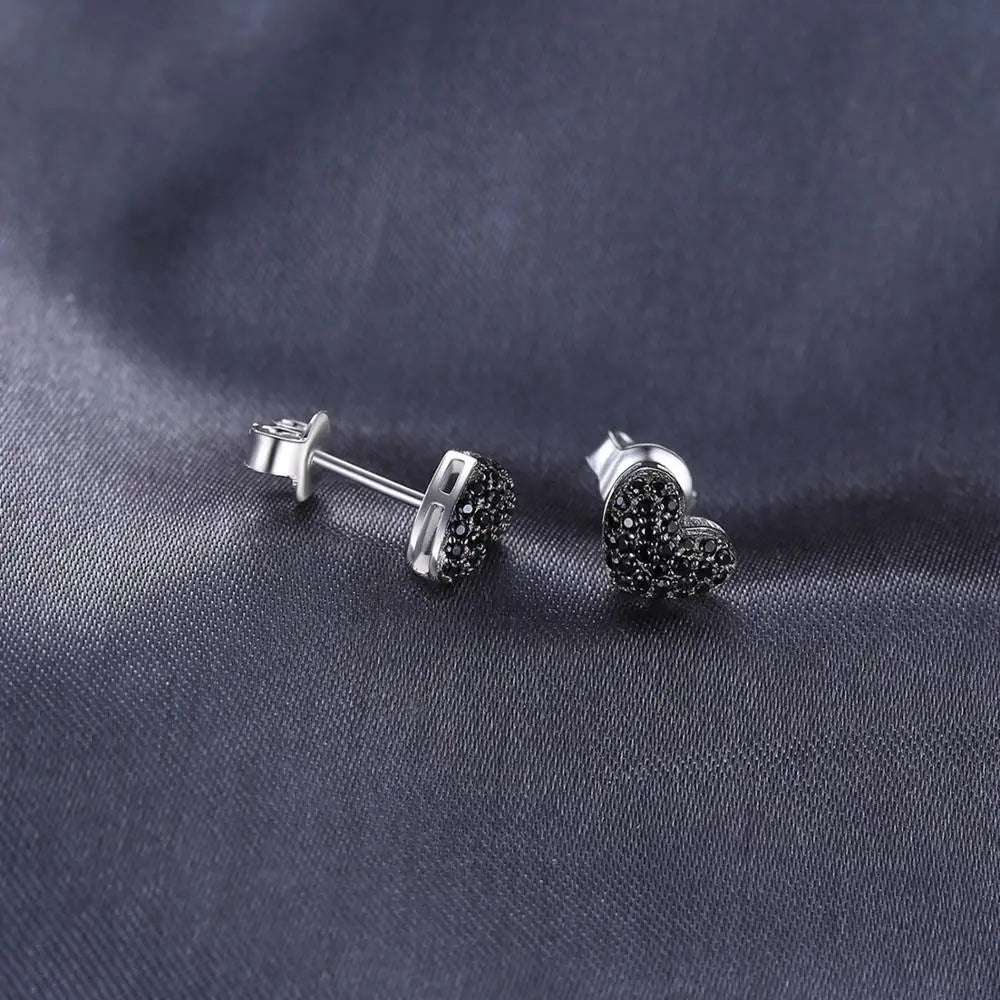 JewelryPalace Love Heart Genuine Black Spinel 925 Sterling Silver Stud Earrings for Women Fashion Statement Gemstone Earrings