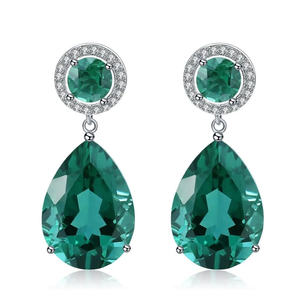 GEM'S BALLET Classic 22.98Ct Green Nano Emerald Drop Earrings Solid 925 Sterling Silver Earring Fine Jewelry For Women