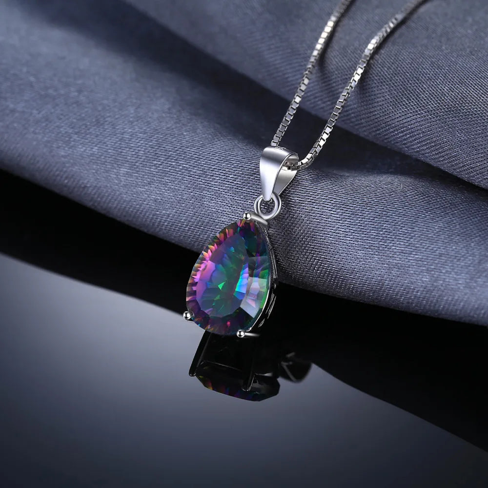 JewelryPalace Natural Rainbow Mystic Quartz 925 Sterling Silver Pendant Necklace for Woman Fashion Gift No Chain New Arrival