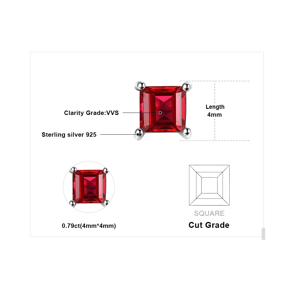 Jewelry Palace Square Genuine Princess Cut Red Garnet 925 Sterling Silver Stud Earrings for Women Earrings Fashion Jewelry