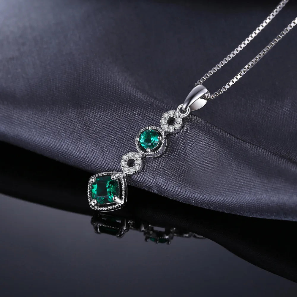 JewelryPalace Created Nano Emerald 925 Sterling Silver Pendant Necklace for Woman Fashion Jewelry Trendy Party Gift No Chain