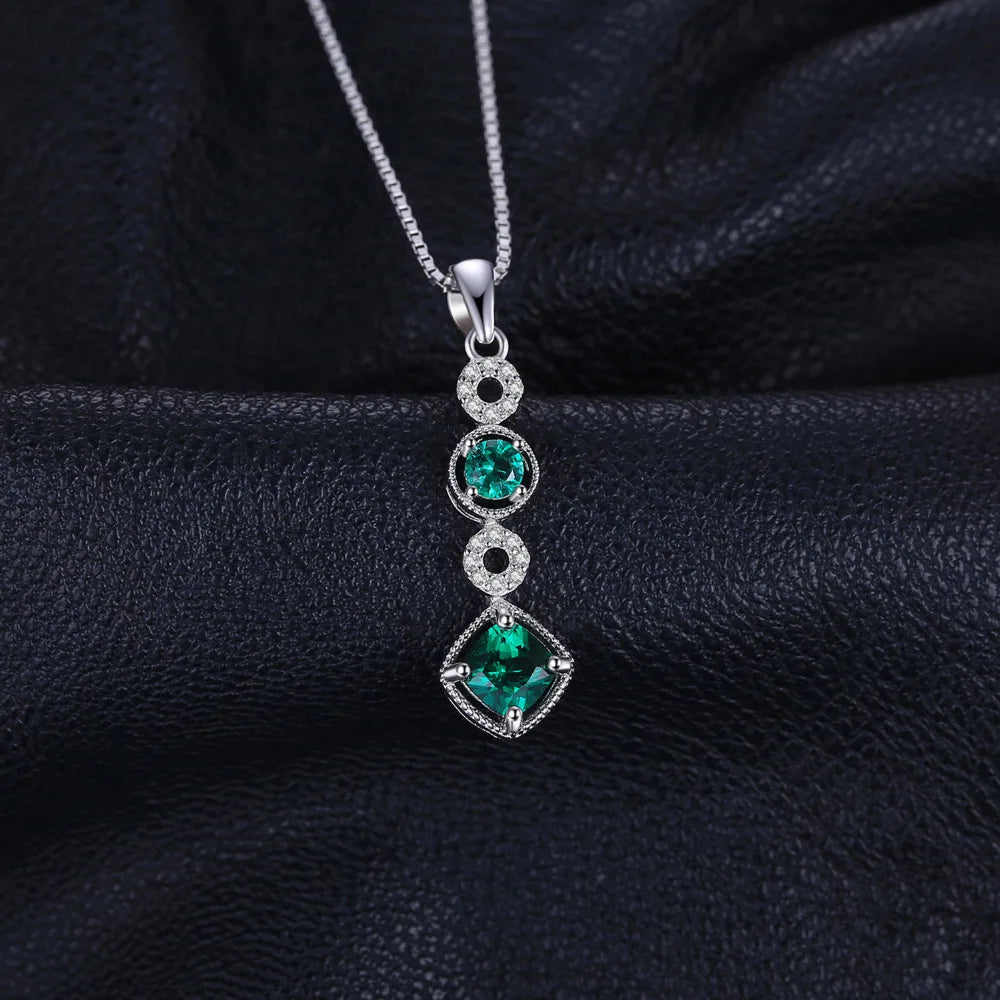 JewelryPalace Created Nano Emerald 925 Sterling Silver Pendant Necklace for Woman Fashion Jewelry Trendy Party Gift No Chain