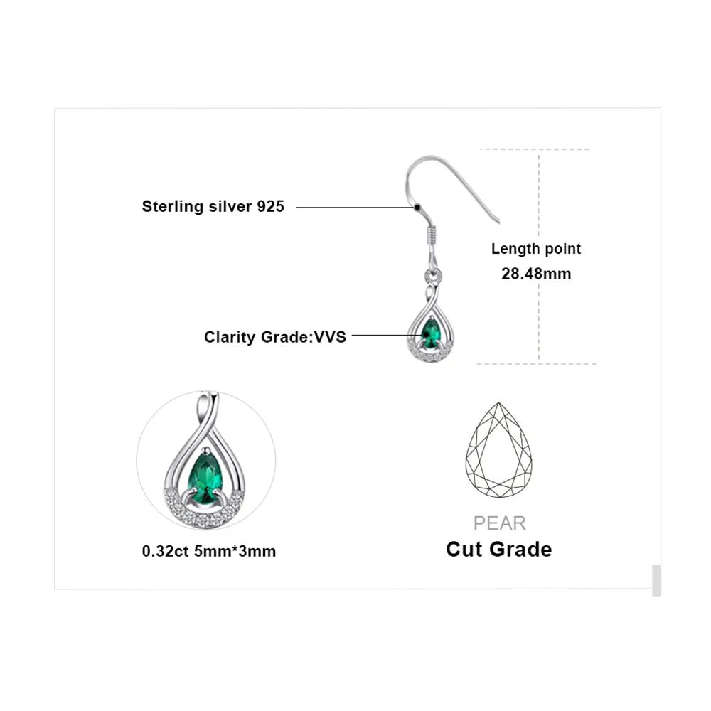JewelryPalace Pear Simulated Nano Emerald 925 Sterling Silver Drop Earrings for Women Fashion Statement Green Gemstone Jewelry