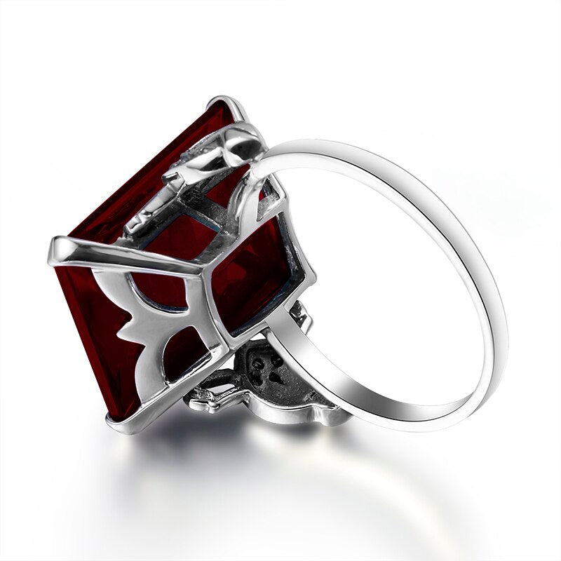 Szjinao Real 925 Sterling Silver Women Ring Garnet Vintage Square Gemstone Autrichien Edward Antique 2020 Jewelry Grosses Bagues