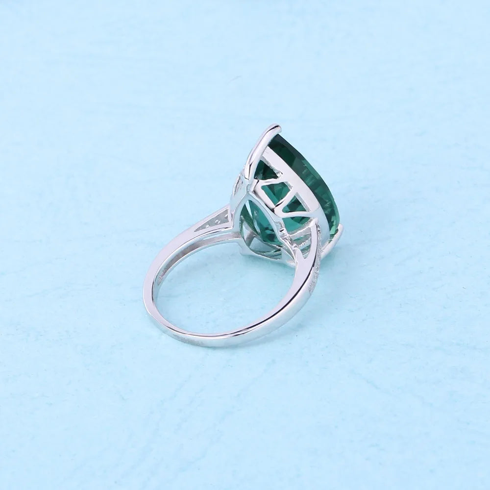 Gem's Ballet Luxury 10.68Ct Created Green Emerald Cocktail Ring Genuine 925 Sterling Silver Rings for Women Fine Jewelry