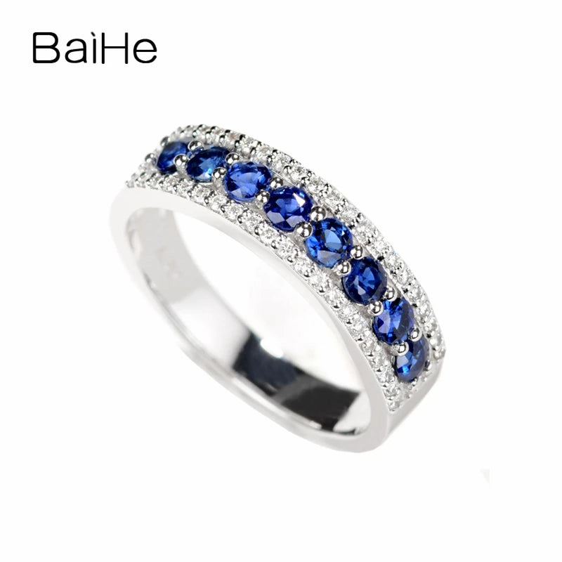 BAIHE Solid 14K White Gold H/SI Natural Sapphire Diamond Ring Women Men Wedding Engagement Trendy Fine Jewelry Anneaux خواتم 11.75