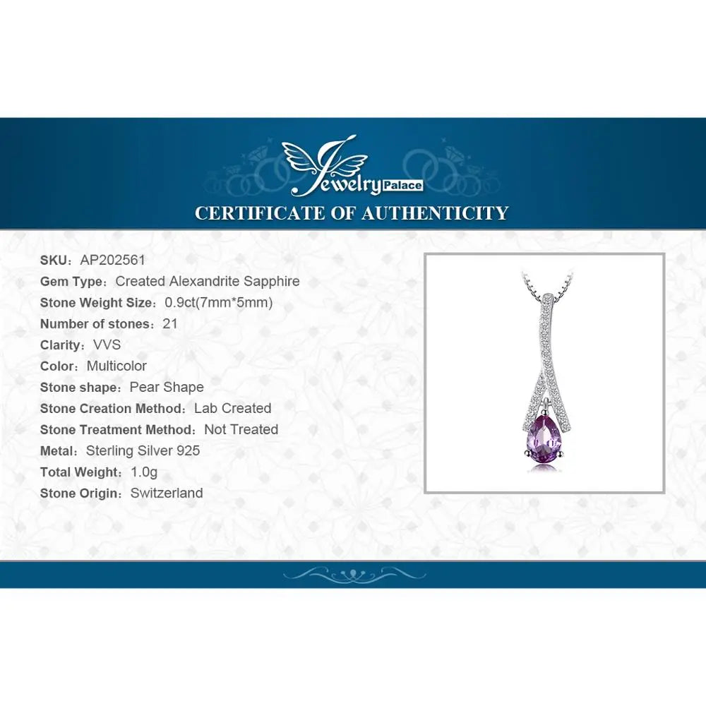 JewelryPalace Pear Created Alexandrite Sapphire 925 Sterling Silver Pendant Necklace for Women No Chain Yellow Rose Gold Plated