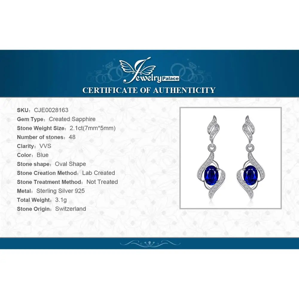 JewelryPalace Created Blue Sapphire 925 Sterling Silver Dangle Drop Earrings for Women Fine Jewelry