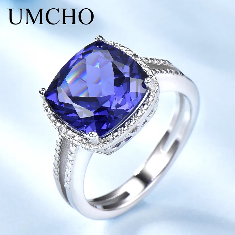 UMCHO Luxury Tanzanite Rings For Women Female Engagement Genuine Solid 925 Sterling Silver Jewelry Christmas Gift With Box