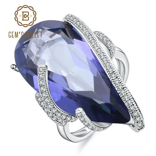 GEM'S BALLET 17.8Ct Natural Iolite Blue Mystic Quartz Gemstone Rings 925 Sterling Silver Cocktail Ring for Women Fine Jewelry CHINA