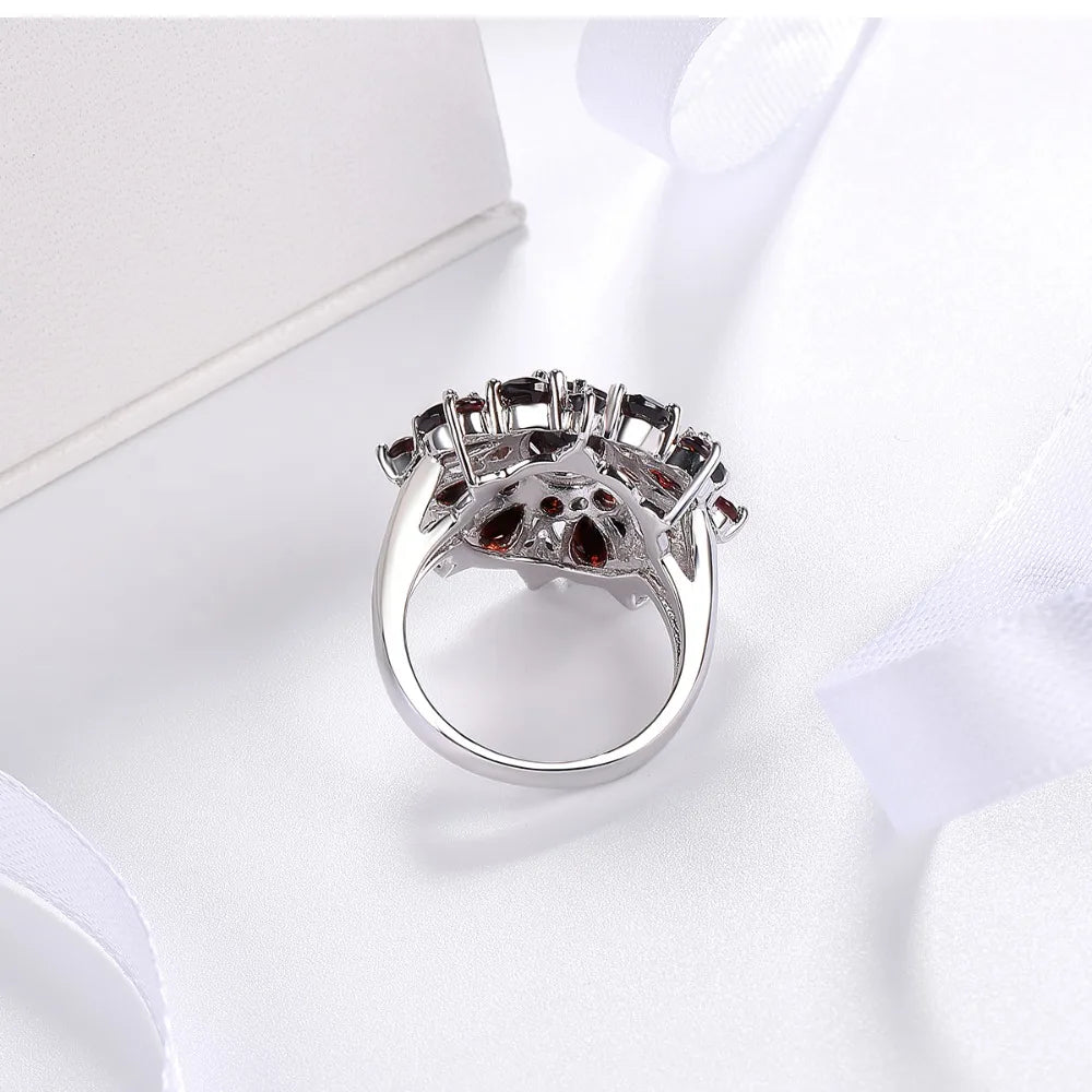 Silver Garnet Ring 925 Jewelry Gemstone 7.54ct Natural Black Garnet Rings for Women's Fine Jewelry Classic Design Christmas Gift