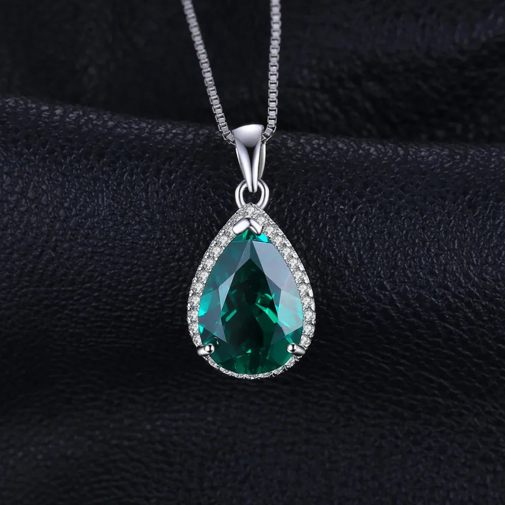 JewelryPalace 3.7ct Simulated Nano Emerald 925 Sterling Silver Pendant Necklace for Woman Gemstone Anniversary Gift No Chain