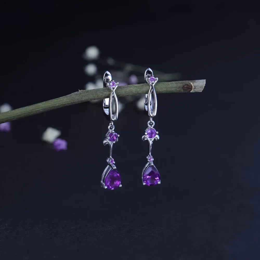 Gem's Ballet 2.87Ct Natural Purple Amethyst Drop Earring 925 Sterling Silver Flower Vintage Earrings For Women Fine Jewelry