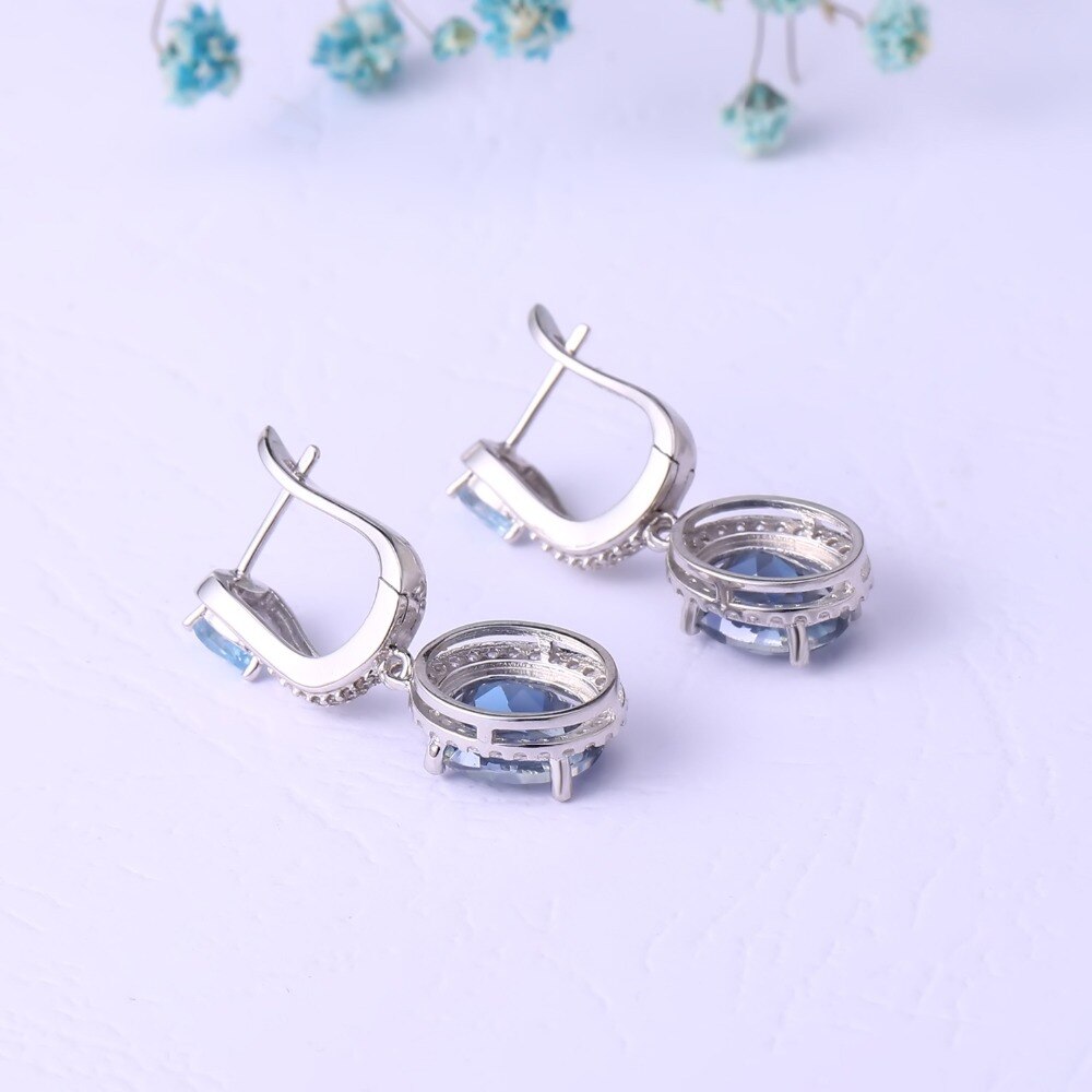 Gem&#39;s Ballet Fashion Natural Sky Blue Topaz Iolite Blue Mystic Quartz Drop Earrings 925 Sterling Silver Earrings For Women Fine