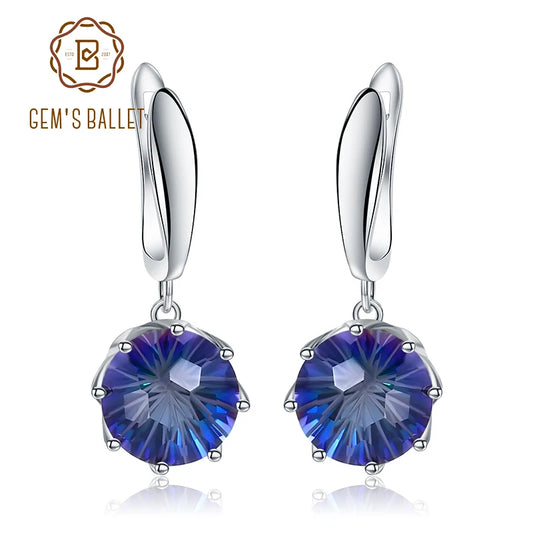 GEM'S BALLET Classic Natural Rainbow Mystic Quartz Earrings 925 Sterling Silver Drop Earrings For Women Engagement Fine Jewelry CHINA