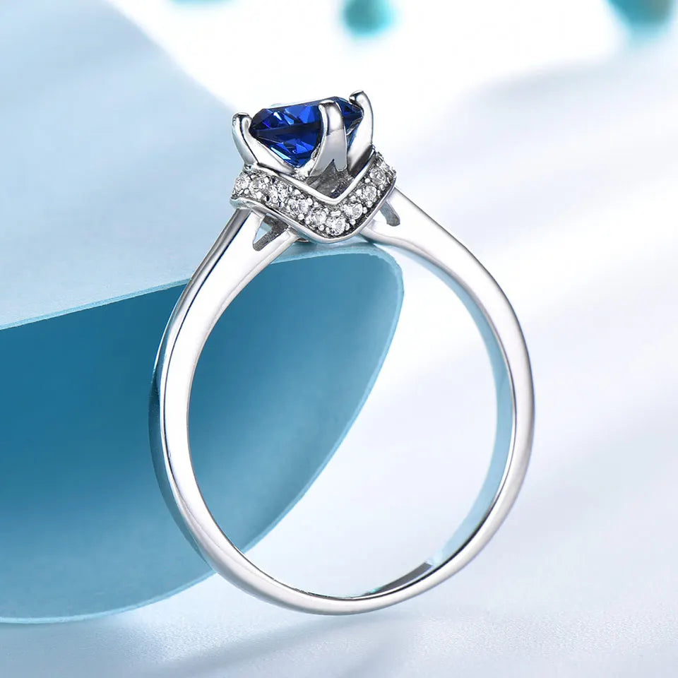 UMCHO Blue Sapphire Gemstone Rings for Women Genuine 925 Sterling Silver Halo Promise Ring Engagement Wedding Party Jewelry Gift