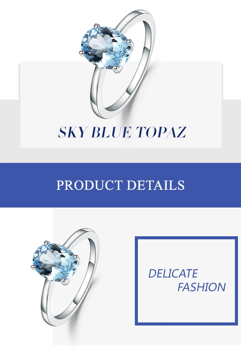 Gem's Ballet 2.36Ct Oval Natural Sky Blue Topaz Gemstone Ring Pure 925 Sterling Silver Classic Engagement Brand Ring For Women