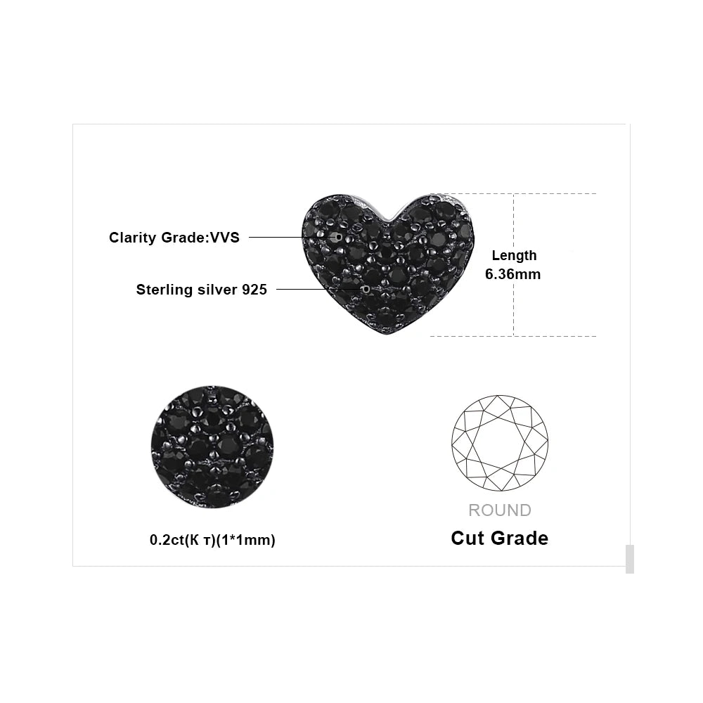 JewelryPalace Love Heart Genuine Black Spinel 925 Sterling Silver Stud Earrings for Women Fashion Statement Gemstone Earrings
