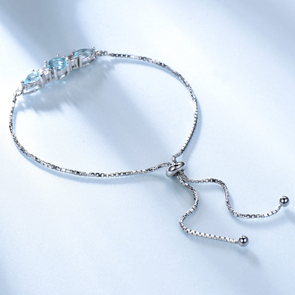 UMCHO Solid 925 Sterling Silver Bracelets &amp; Bangles For Women Natural Sky Blue Topaz Adjustable Tennis Bracelet Fine Jewelry