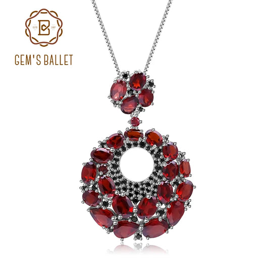 GEM'S BALLET Natural Red Garnet Gemstone Vintage 925 Sterling Sliver Pendant Necklace For Women Gift Party Jewelry CHINA