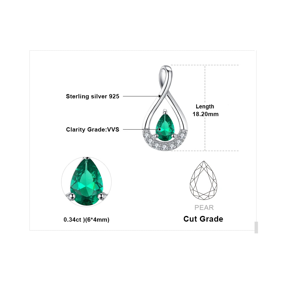 JewelryPalace Pear Simulated Nano Emeralds 925 Sterling Silver Pendant Necklace for Women Statement Gemstone Choker No Chain