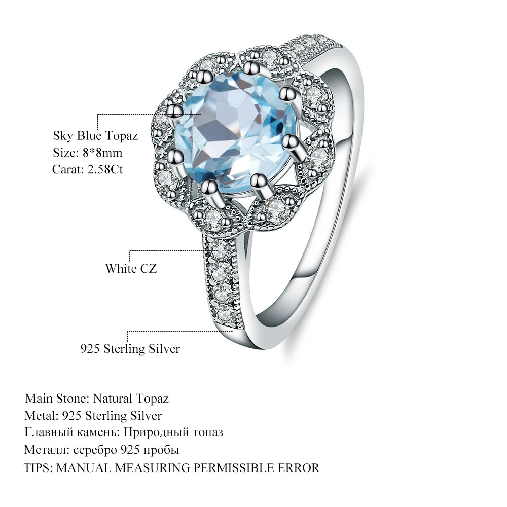 Gem's Ballet New Arrivals Natural Sky Blue Topaz Rings Genuine 925 sterling silver Wedding Engagement jewelry For Women