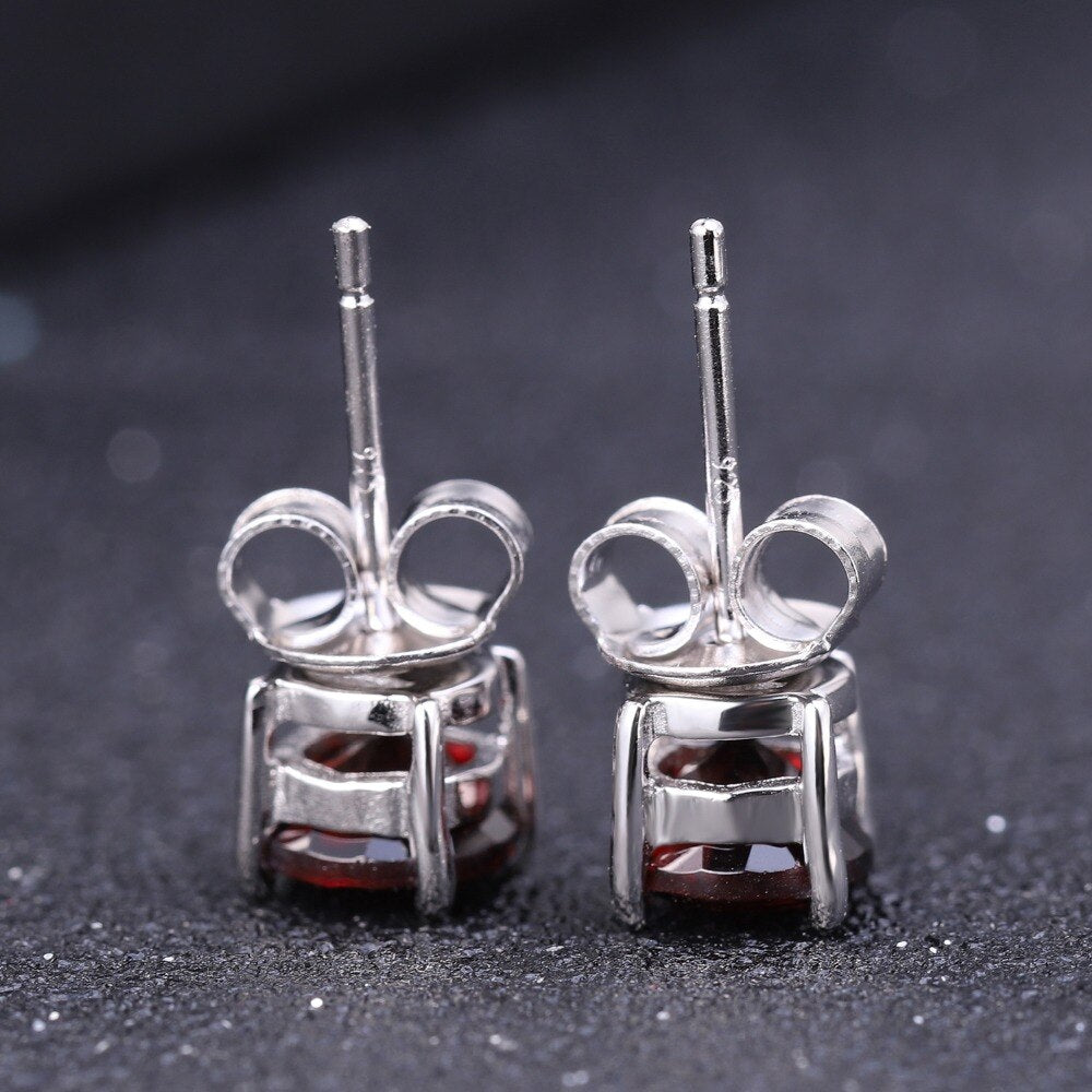 Gem&#39;s Ballet 5mm 1.28Ct Round Natural Red Garnet Gemstone Stud Earrings Genuine 925 Sterling Silver Fashion Jewelry for Women