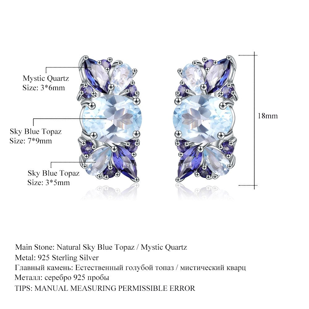 GEM&#39;S BALLET Natural Sky Blue Topaz Mystic Quartz Flower Stud Earrings 100% 925 Sterling Silver Earrings For Women Fine Jewelry