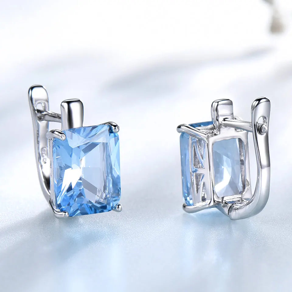 UMCHO Luxury 8.0ct Sky Blue Topaz Gemstone Jewelry Solid 925 Sterling Silver Clip On Earrings For Women Birthday Gift Fashion