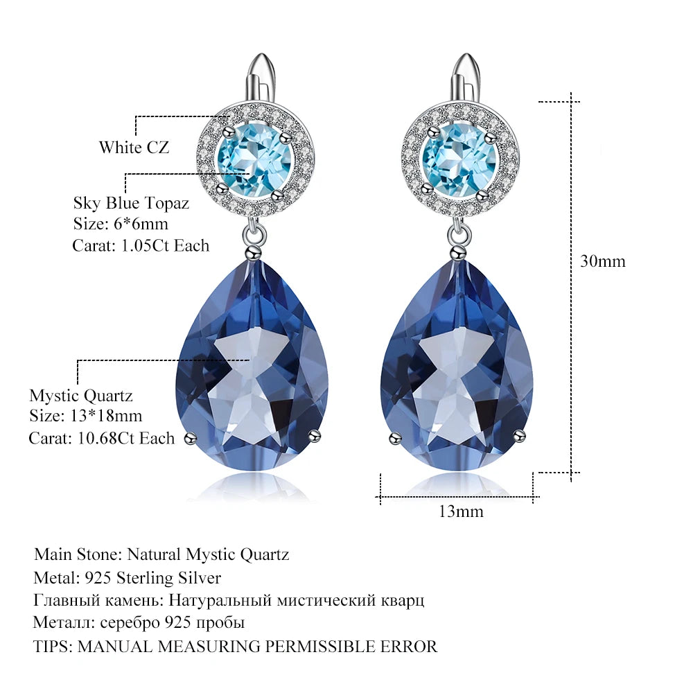 GEM'S BALLET Natural Mystic Quartz Topaz Earrings 925 Sterling Silver Vintage Drop Earrings for Women Wedding Jewelry