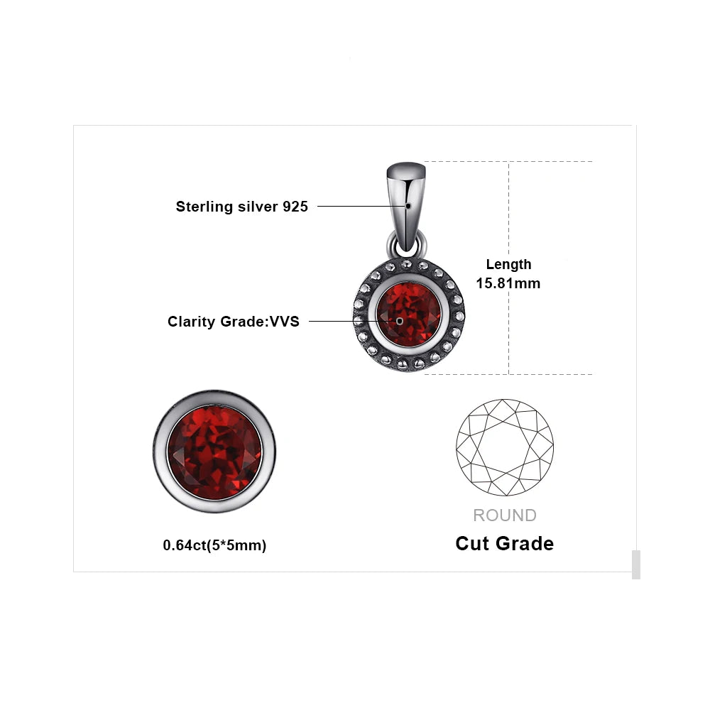 JewelryPalace Vintage 5mm Genuine Garnet 925 Sterling Silver Pendant Necklace for Women Fashion Gemstone Jewelry Without Chain