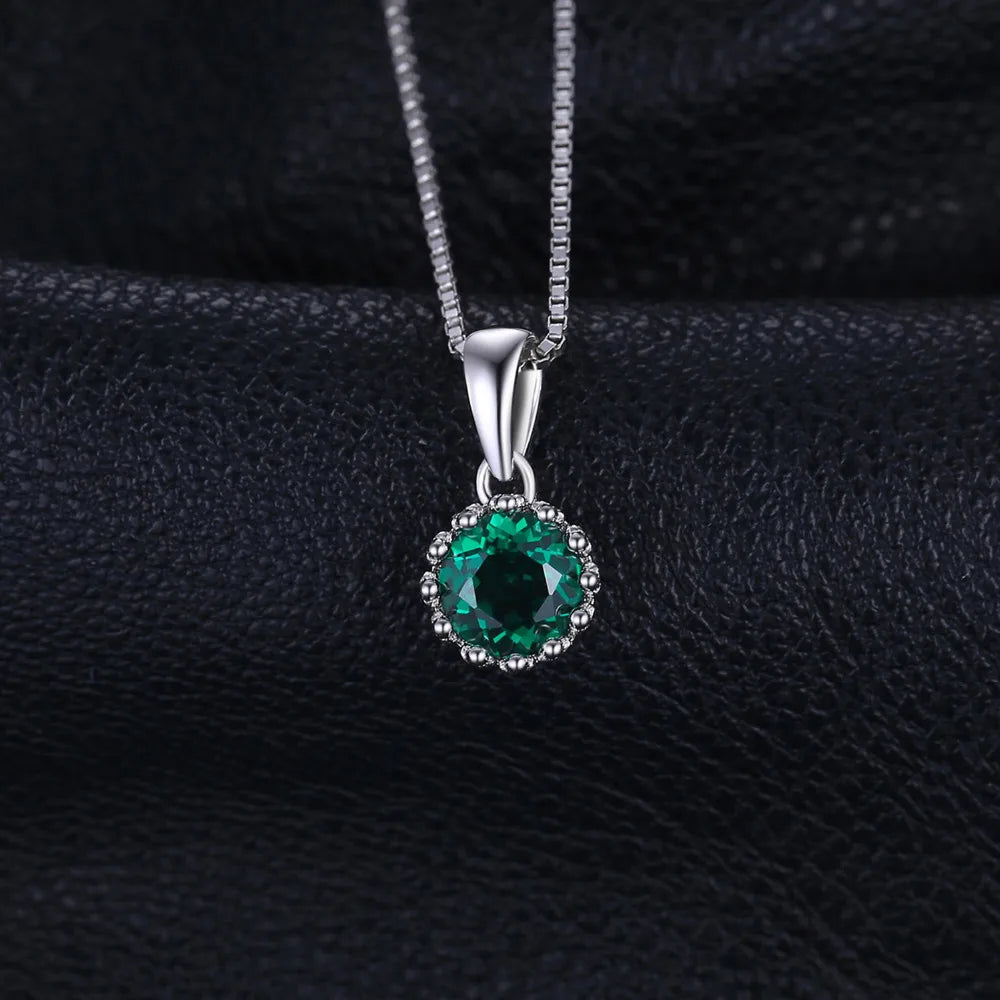 JewelryPalace Round Simulated Nano Emerald 925 Sterling Silver Pendant Necklace for Women Fashion Gemstone Jewelry Without Chain